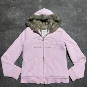 Aeropostale Light Pink Hoodie with Faux Fur Trim